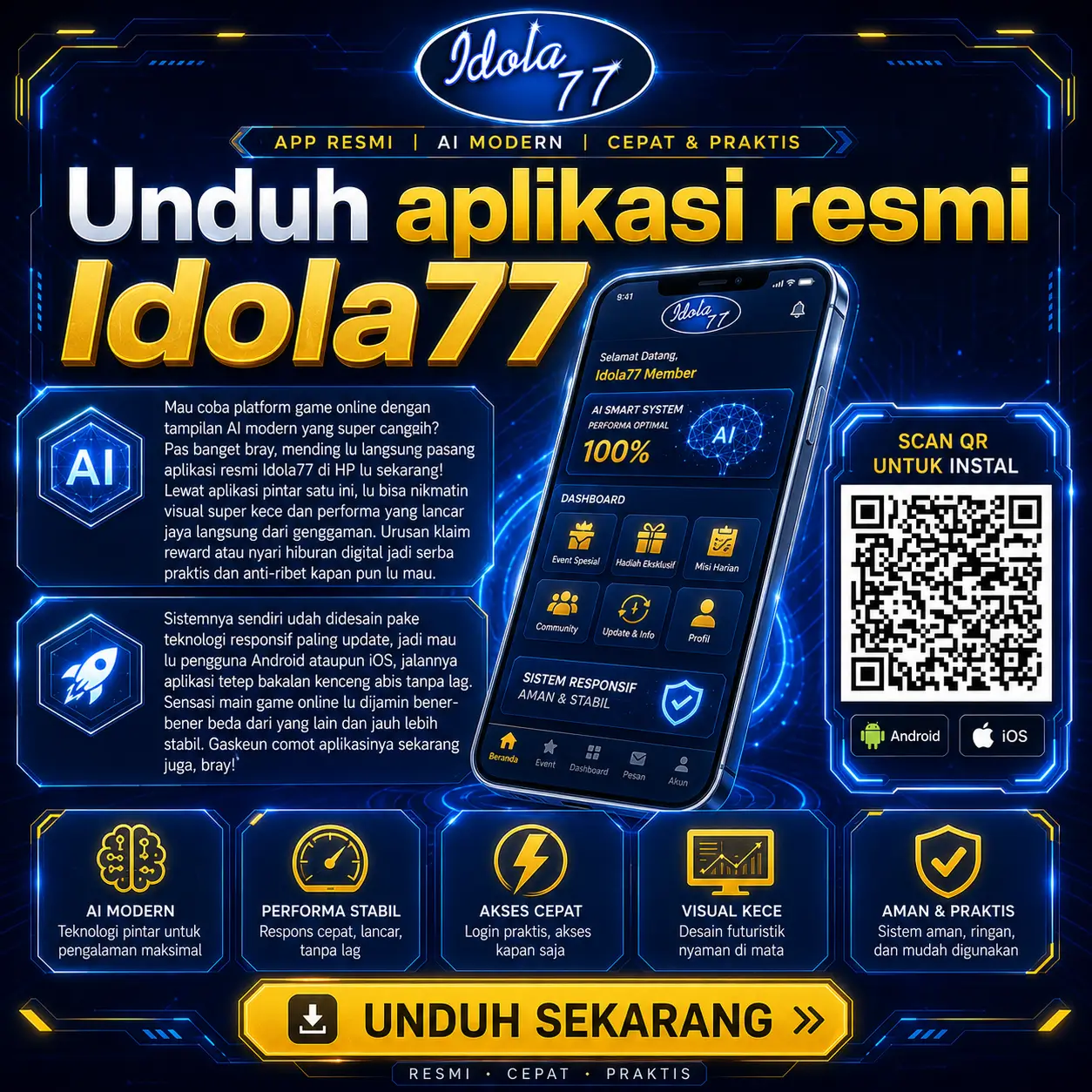 Unduh Aplikasi Mobile Idola77 Tampilan Modern Berbasis AI
